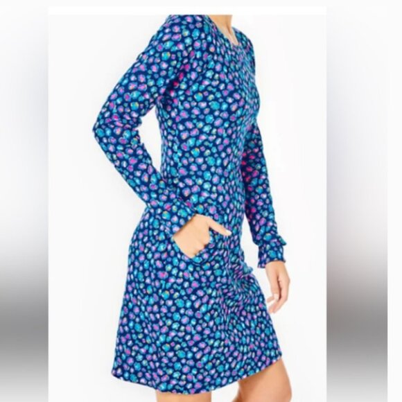 Lilly Pulitzer beachcomber dress Seabreeze blue low tide navy spotted small NWT - Picture 2 of 6